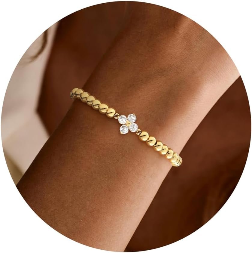 Birthstone Gold Bracelets for Women Trendy Clover Charm Bracelets - KARMARKA