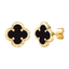 Black Onyx Clover Stud Earrings for Women – 14K Gold Plated Four-Leaf Flower Earrings - KARMARKA