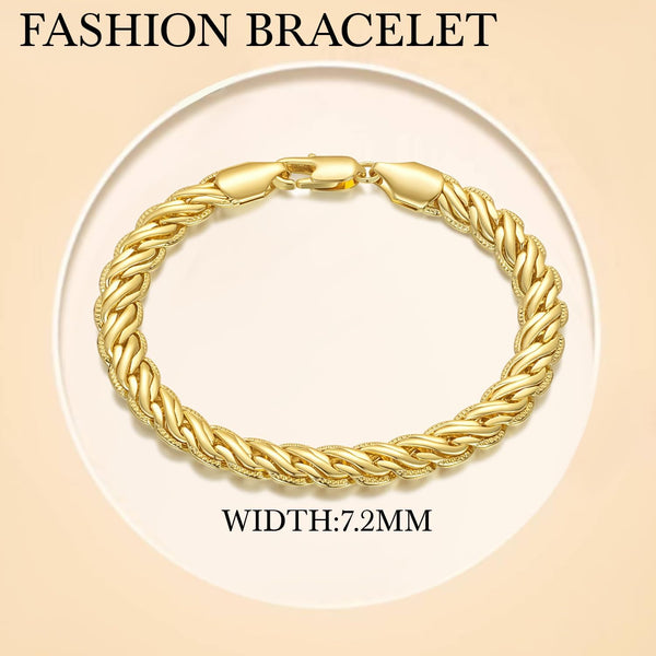 Gold Bracelets 14K Gold Bracelets for Women Rope or Braided Bracelet for Women Dainty Chain Mens Womens Bracelet 6.5/7/7.5/8/9In