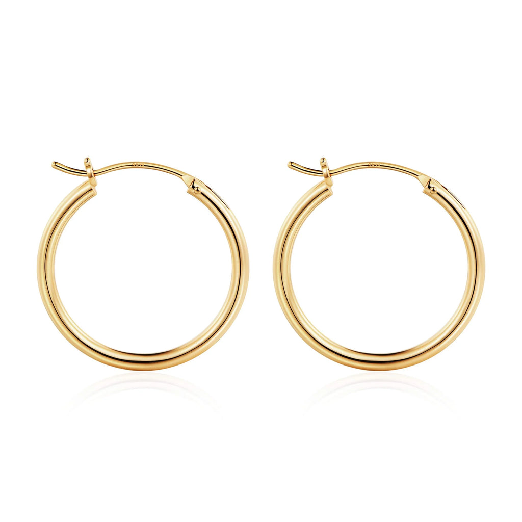 Thick Gold Plated Chunky Small Hollow Tube Hoops Earrings for Women Hypoallergenic Lightweight Jewelry Birthday Gift for Women 13/15/20/25/30/40Mm