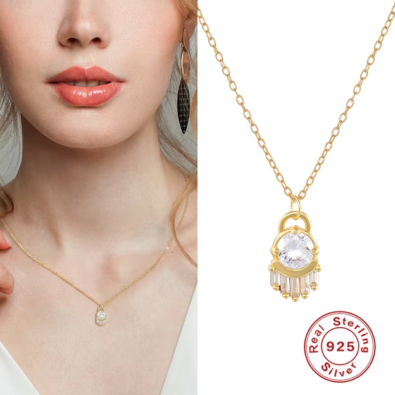Fashion Pendant Necklaces 925 Sterling Silver Diamond Necklace Hand Shape Zircon Gold Plated Necklaces for Women