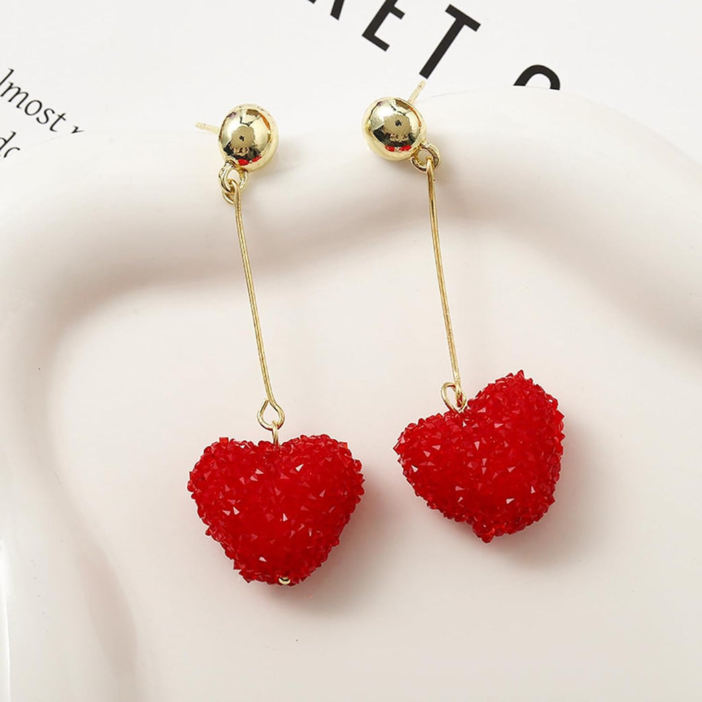 Valentines Outfits for Women Valentines Earrings Heart Earrings for Women Sparkling Red Heart Rhinestone Dangle Earring Valentine'S Day Gifts for Her Valentine Jewelry Accessories