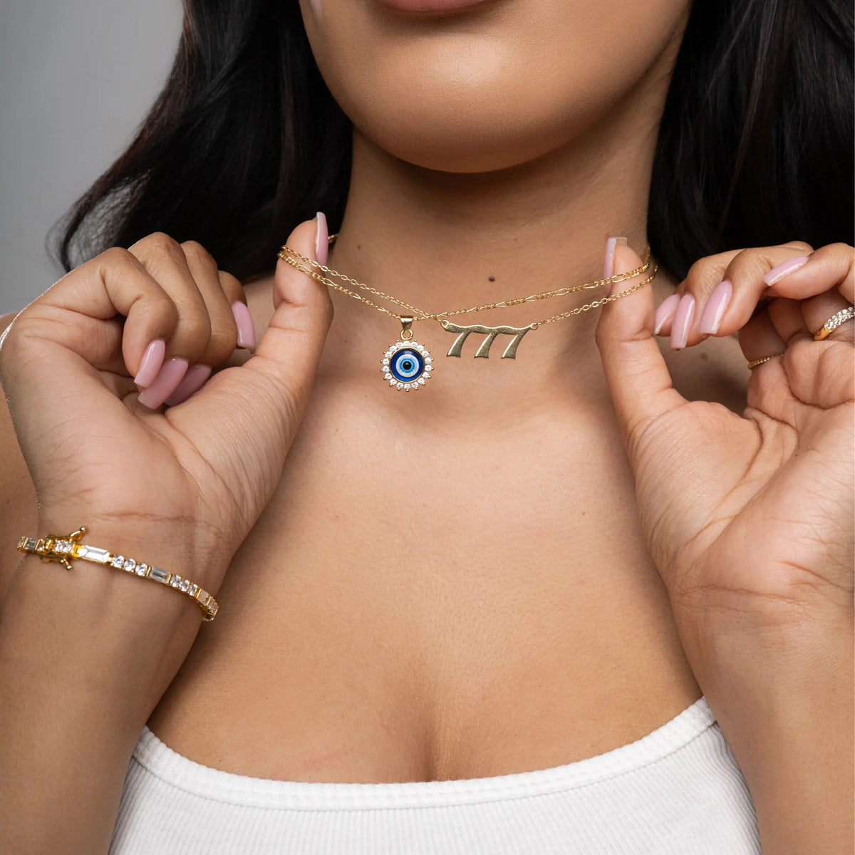 Angel Number and Evil Eye Necklace Set