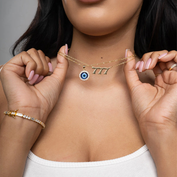 Angel Number and Evil Eye Necklace Set