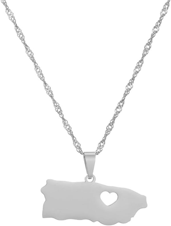 Stainless Steel Puerto Rico Map Pendant PR Puerto Ricans Necklaces for Women