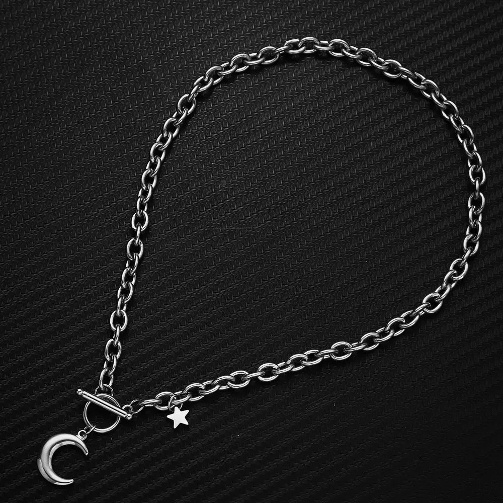 Stainless Steel Toggle Thick Chain with Star Moon Pendant Necklaces Women'S Fashion Jewelry Gift