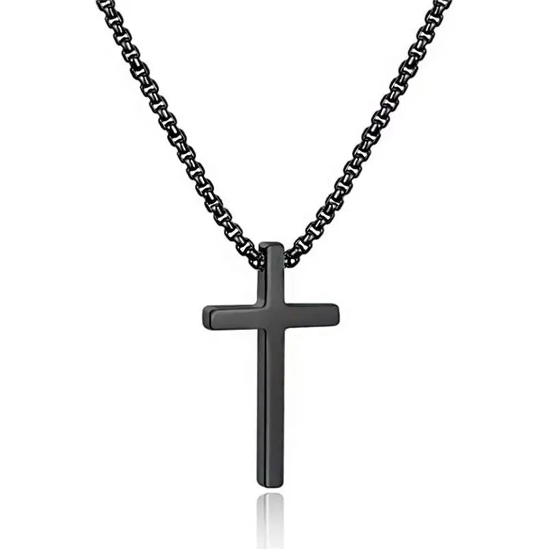 Men'S Stainless Steel Plain Cross Pendant Necklace in Black/Silver/Gold, Box Chain 18 Inches