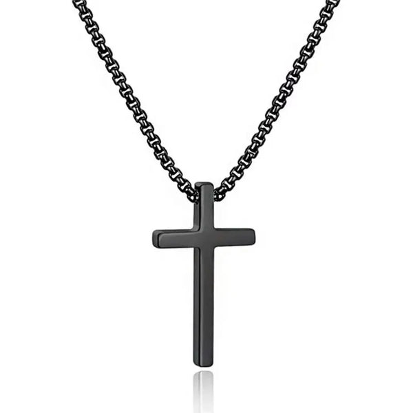 Men'S Stainless Steel Plain Cross Pendant Necklace in Black/Silver/Gold, Box Chain 18 Inches