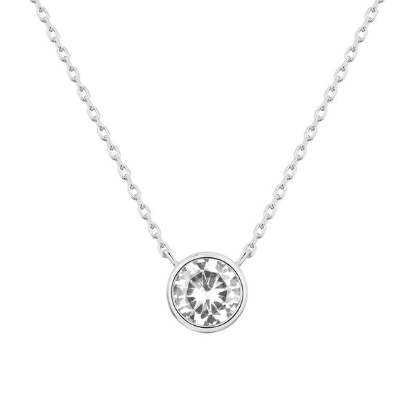 PAVOI 14K Gold Plated Circle CZ Solitaire Necklace - Dainty Elegant Bezel Pendant Necklace for Women
