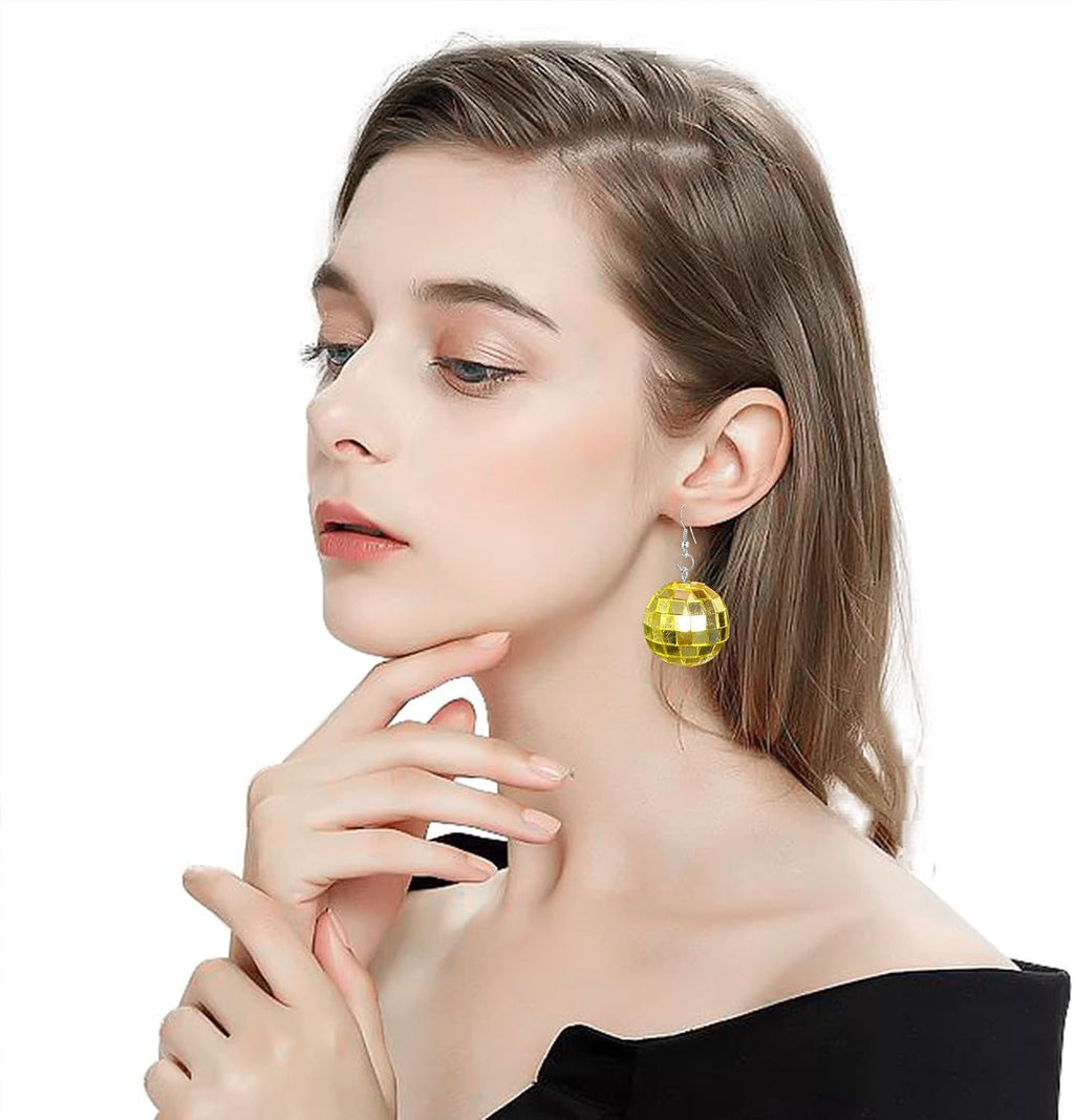 Disco Ball Earrings for Women Christmas Earrings Glitter Light Bulb Dangle Earrings 70'S Disco Punk Earrings