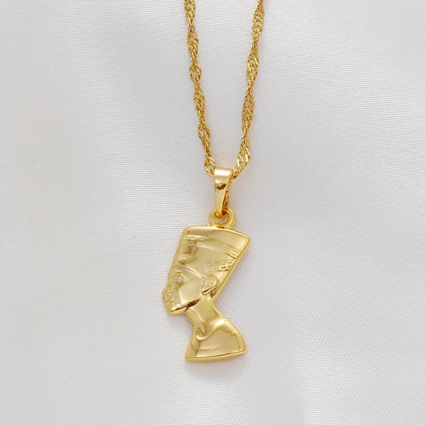 Small Ancient Egyptian Queen Pendant Necklaces Egypt Nefertiti Head Portrait Jewelry @005604