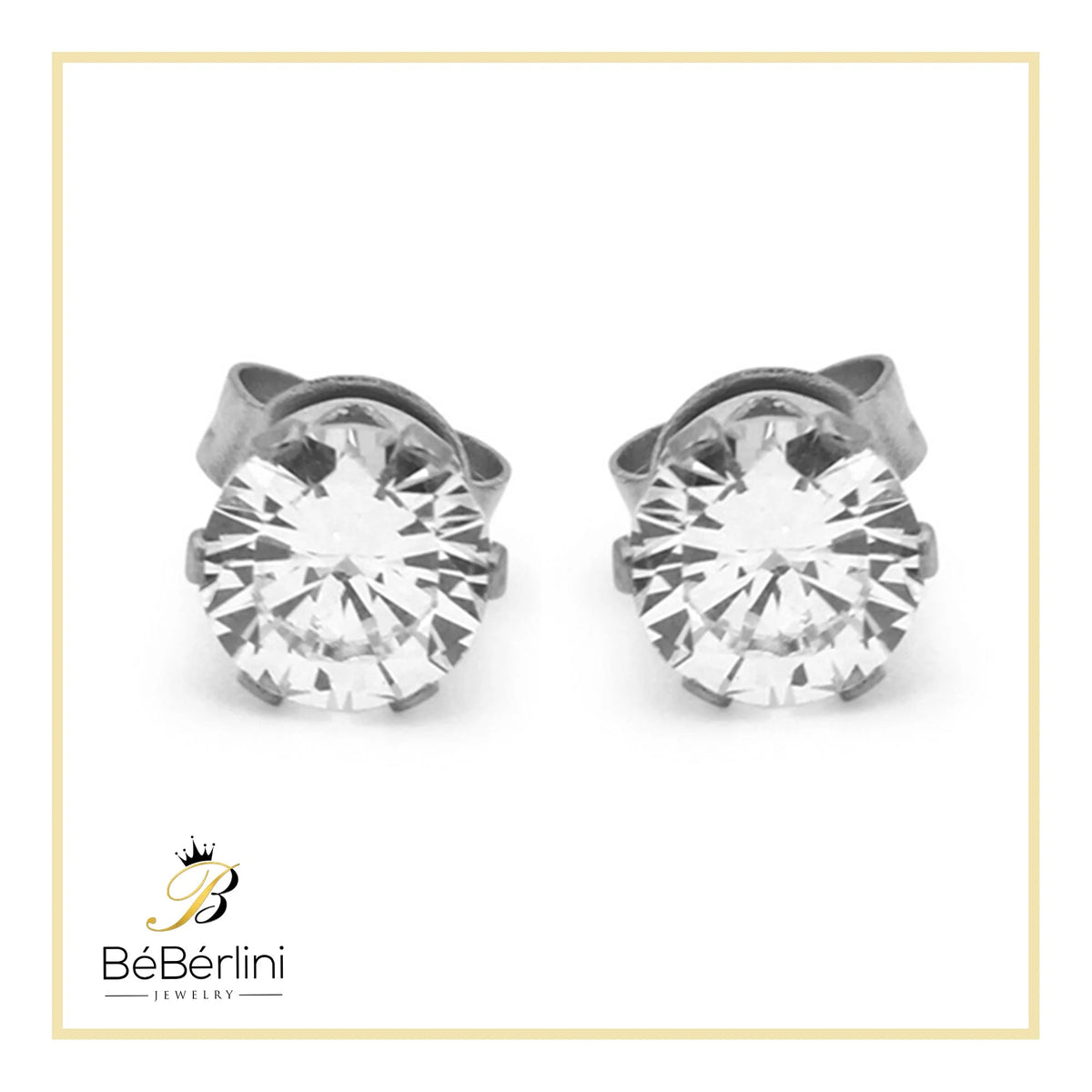 Women Stud Earrings Cubic Zirconia Silver Stainless Steel Jewelry round 6 Mm