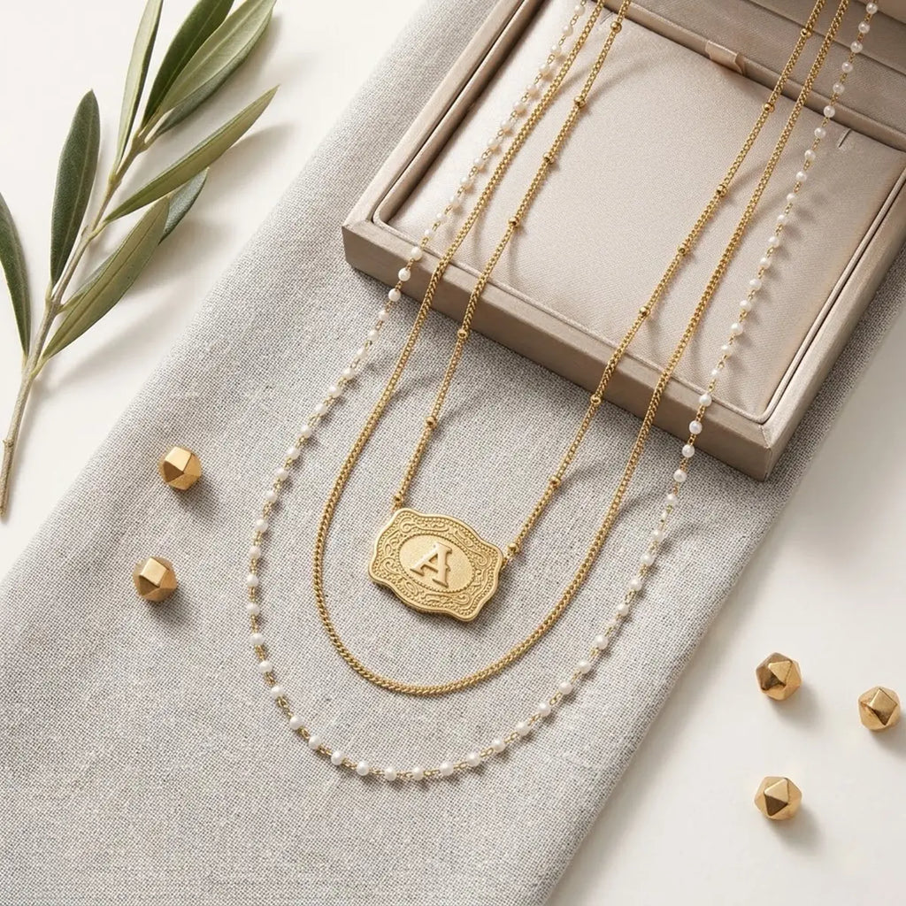 Women'S Vintage Initial Necklace Elegant Adjustable Square Letter Pendant on a Beaded Chain a Perfect Christmas or Valentine'S Day Gift for Her