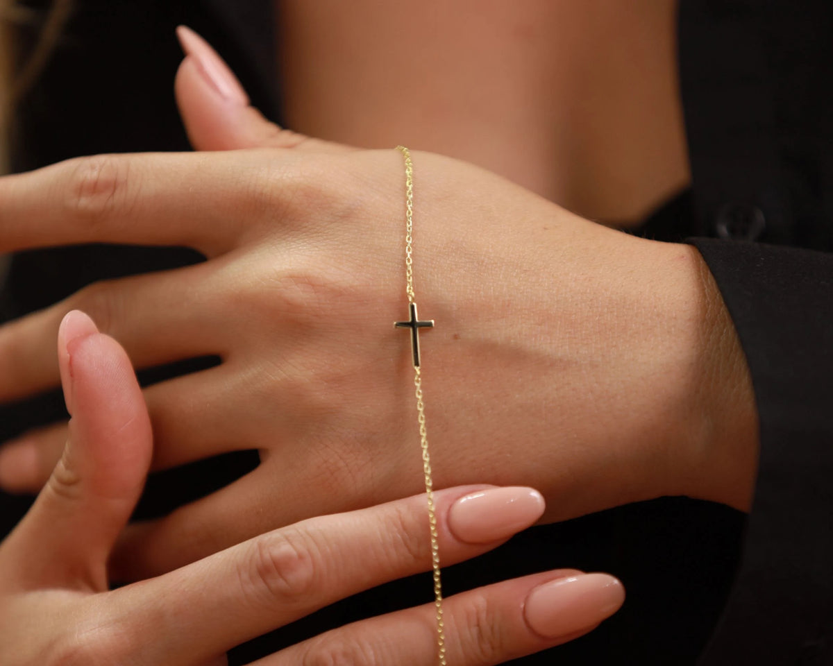 14K Gold Cross Bracelet - Dainty Cross Jewelry - Religious Bracelet - Cross Bracelet Women, Christian Gifts for Women - Communion Gift