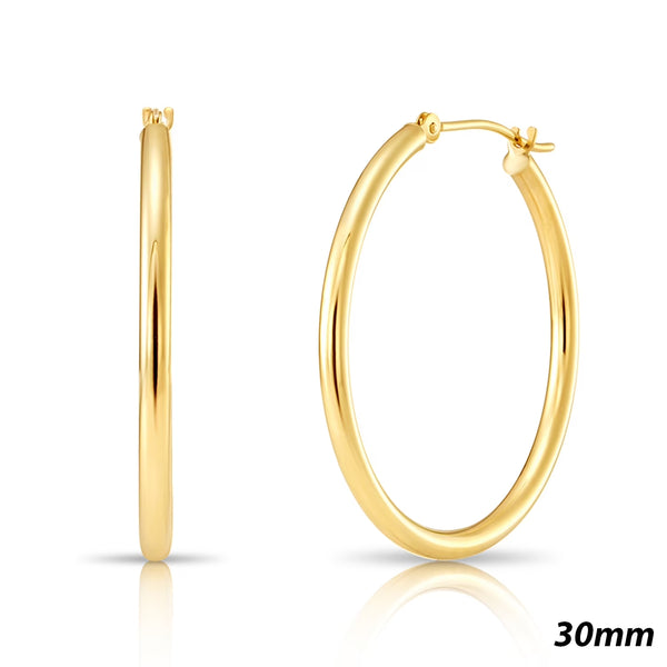 14K Yellow Gold Classic Polished round Gold Hoop Earrings (30Mm) for Women & Unisex
