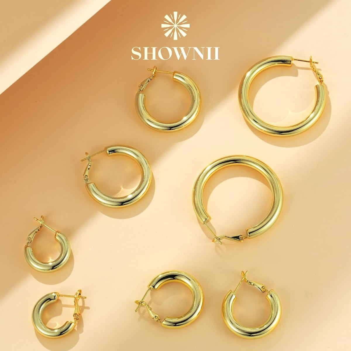 Chunky Gold Hoop Earrings - 14K Gold Plated Earrings for Women Hollow Tube Lightweight Thick Hoops 20/25/30/40Mm Valentines Graduation Mother'S Day Birthday Gifts - KARMARKA