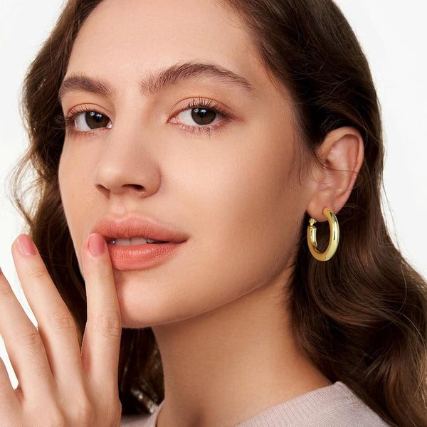 Chunky Gold Hoop Earrings - 14K Gold Plated Earrings for Women Hollow Tube Lightweight Thick Hoops 20/25/30/40Mm Valentines Graduation Mother'S Day Birthday Gifts - KARMARKA