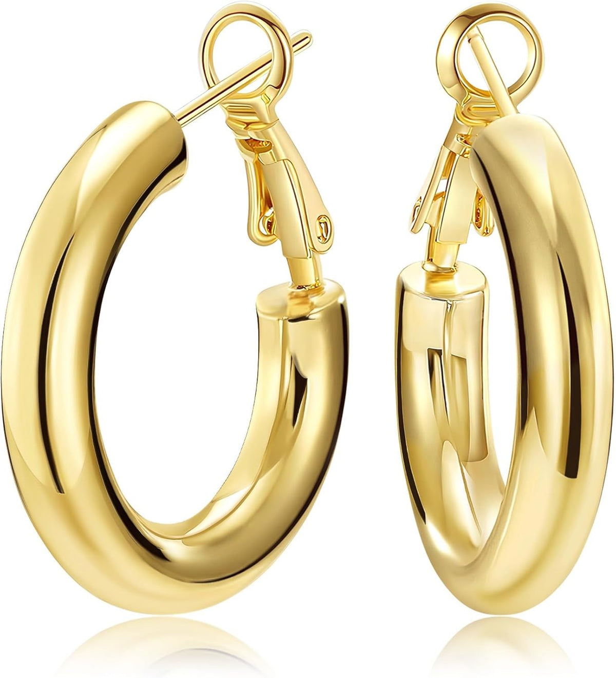 Chunky Gold Hoop Earrings - 14K Gold Plated Earrings for Women Hollow Tube Lightweight Thick Hoops 20/25/30/40Mm Valentines Graduation Mother'S Day Birthday Gifts - KARMARKA