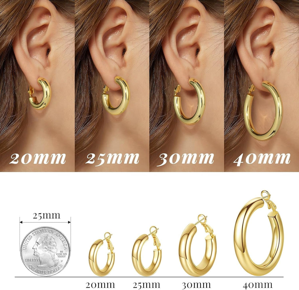 Chunky Gold Hoop Earrings - 14K Gold Plated Earrings for Women Hollow Tube Lightweight Thick Hoops 20/25/30/40Mm Valentines Graduation Mother'S Day Birthday Gifts - KARMARKA