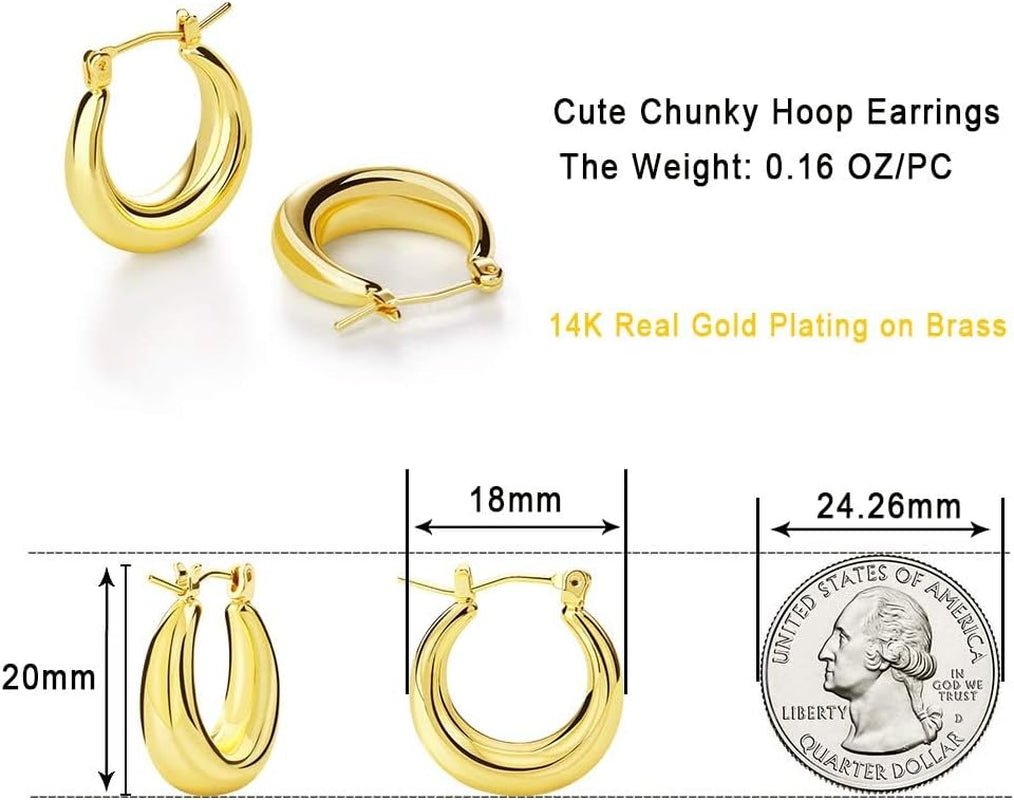Chunky Gold Hoop Earrings for Women Cute Fashion Hypoallergenic Earrings Minimalist Jewelry Gift - KARMARKA