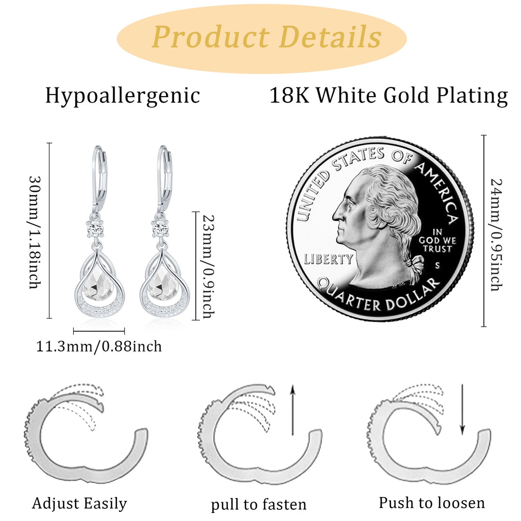 18K White Gold Plated Drop Earrings for Women Girls S925 Sterling Silver Post March Birthstone Earrings with Blue Aquamarine Birthday Graduation Jewelry Gifts Teen Mom Wife Kids