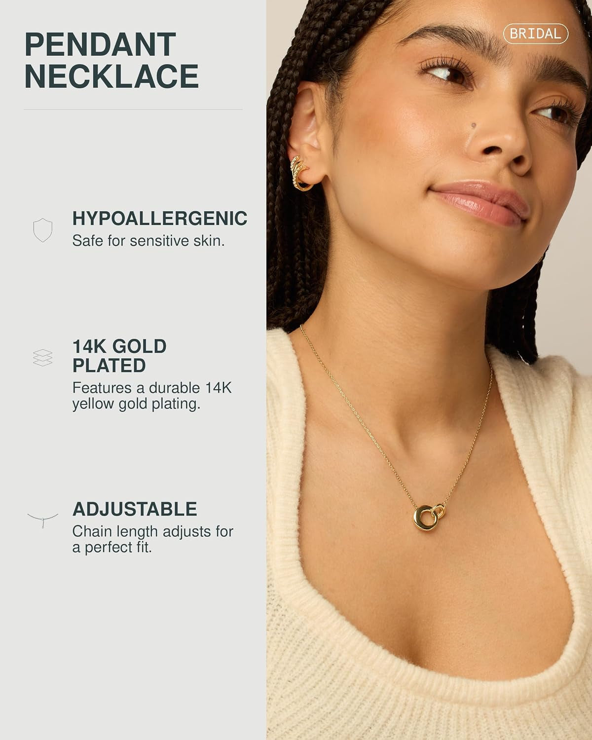 14K Gold Plated Dainty Interlock Pendant Necklace for Women | Circle Link Pendant Necklaces