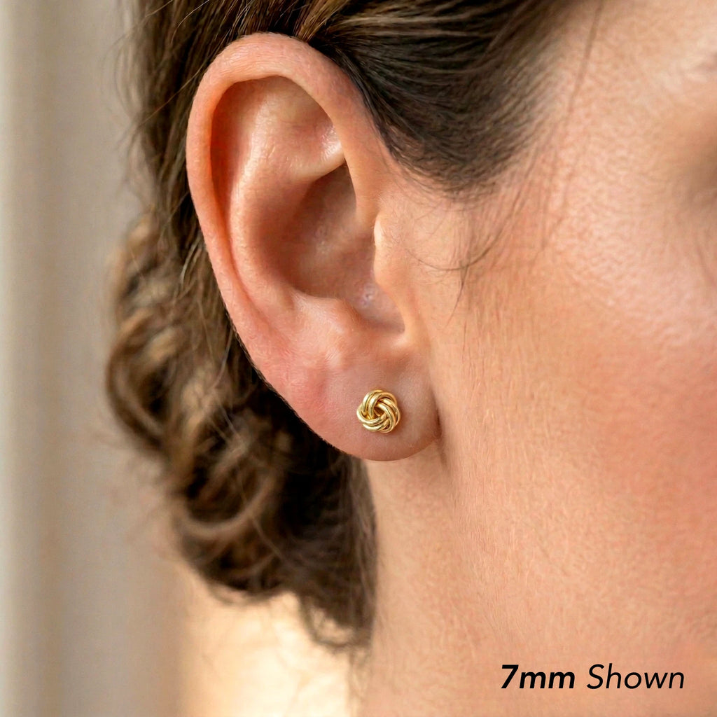 14K Yellow Gold Classic Polished Love Knot Stud Post Earrings with Secure Screw-Backs | 7MM | Women & Unisex