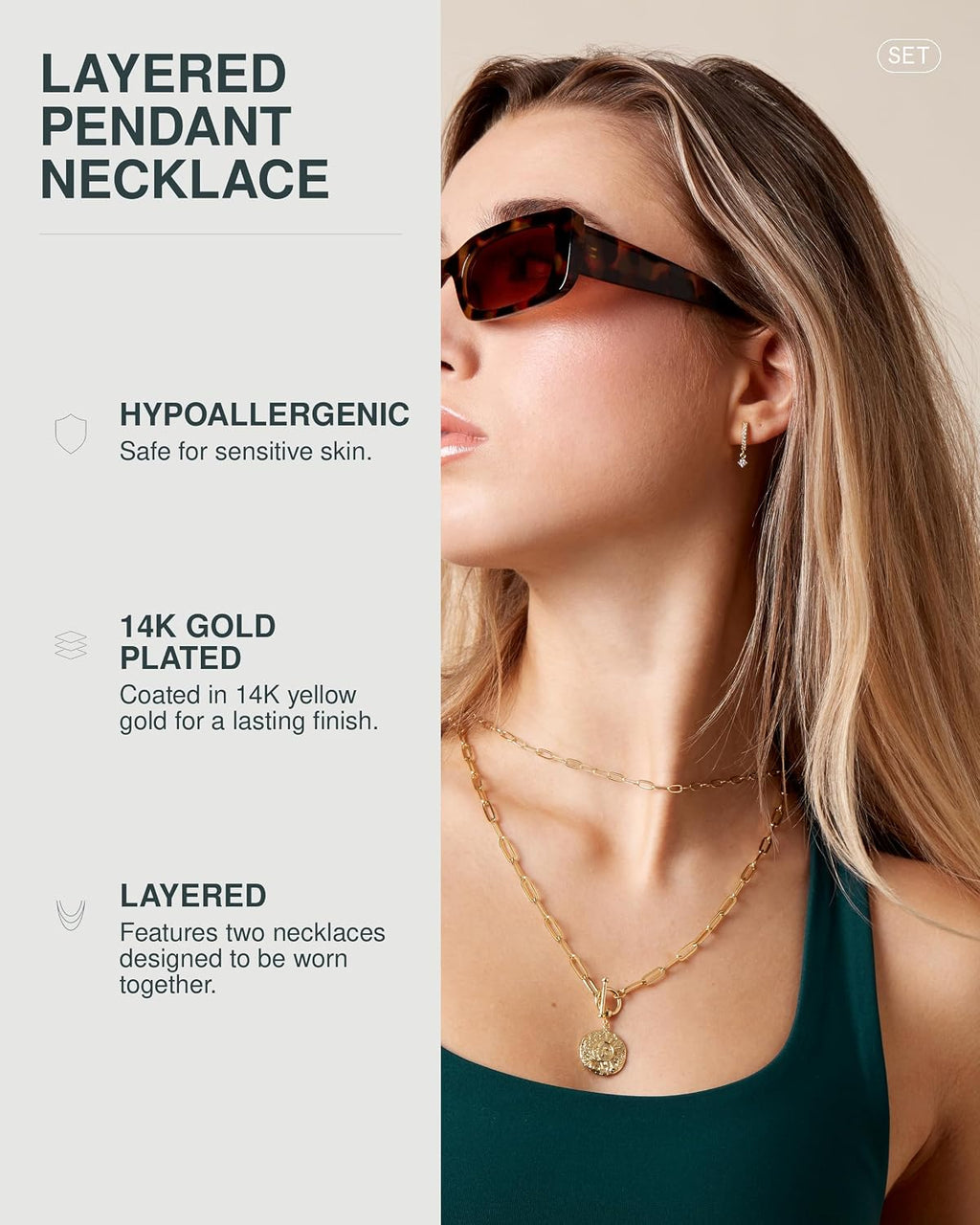 Gold Layered Necklaces for Women, 14K Plated Dainty Pendant Stack