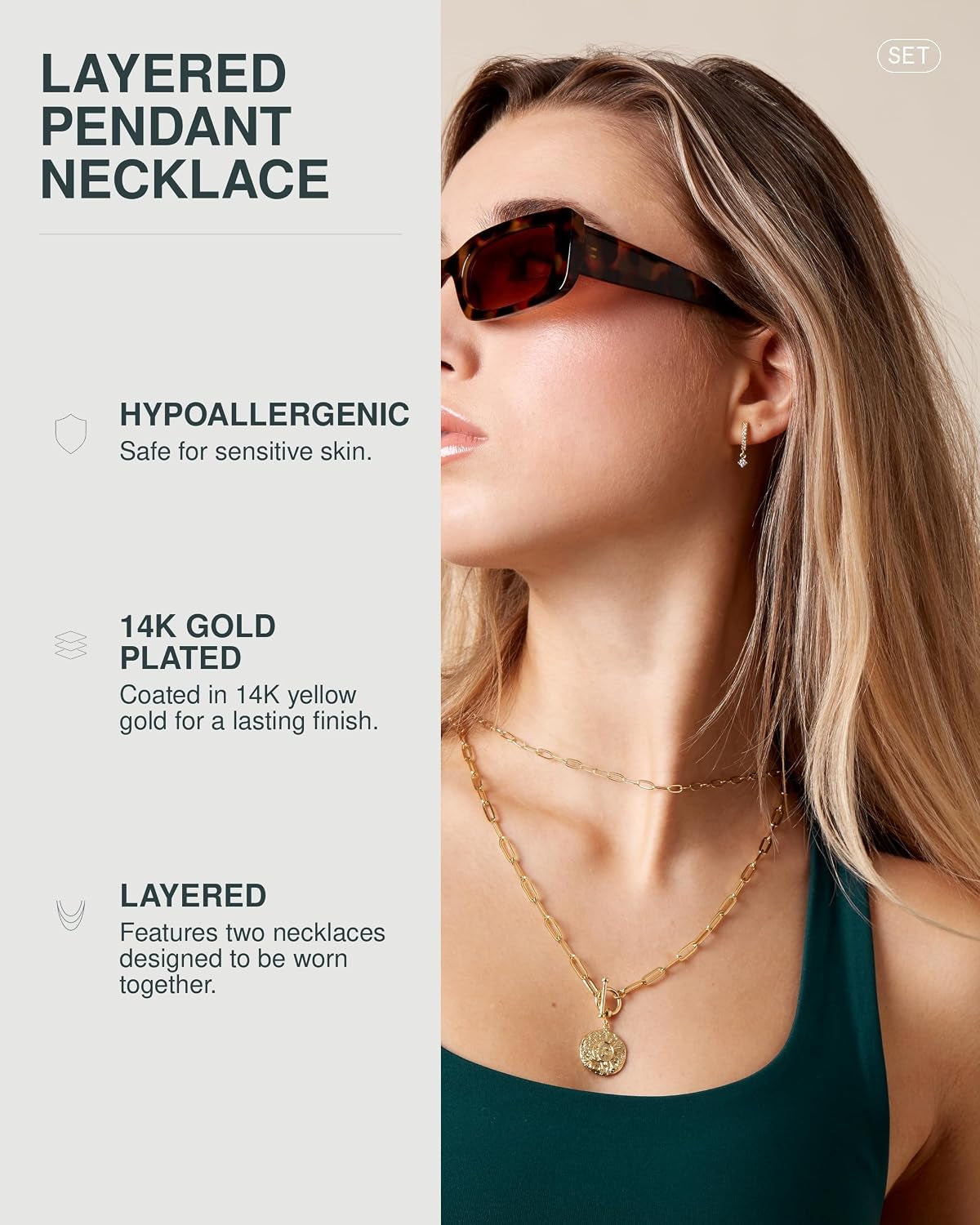 Gold Layered Necklaces for Women, 14K Plated Dainty Pendant Stack