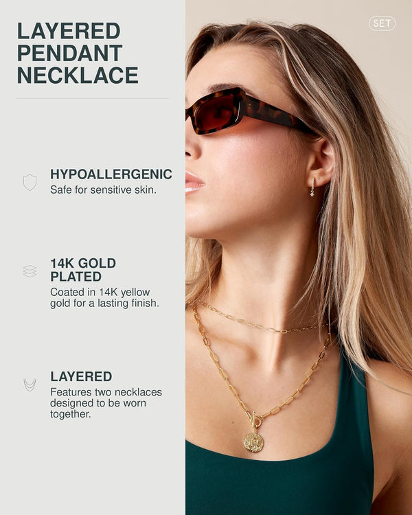 Gold Layered Necklaces for Women, 14K Plated Dainty Pendant Stack