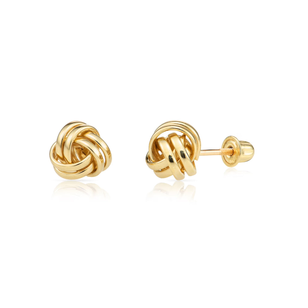 14K Yellow Gold Classic Polished Love Knot Stud Post Earrings with Secure Screw-Backs | 7MM | Women & Unisex