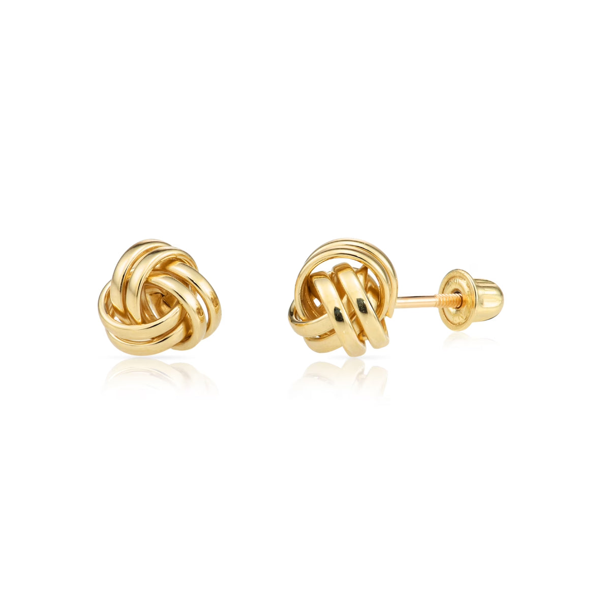 14K Yellow Gold Classic Polished Love Knot Stud Post Earrings with Secure Screw-Backs | 7MM | Women & Unisex