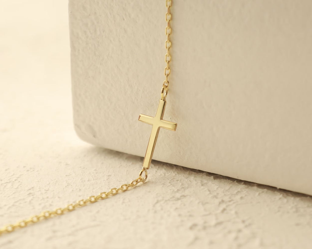 14K Gold Cross Bracelet - Dainty Cross Jewelry - Religious Bracelet - Cross Bracelet Women, Christian Gifts for Women - Communion Gift