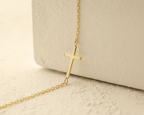 14K Gold Cross Bracelet - Dainty Cross Jewelry - Religious Bracelet - Cross Bracelet Women, Christian Gifts for Women - Communion Gift