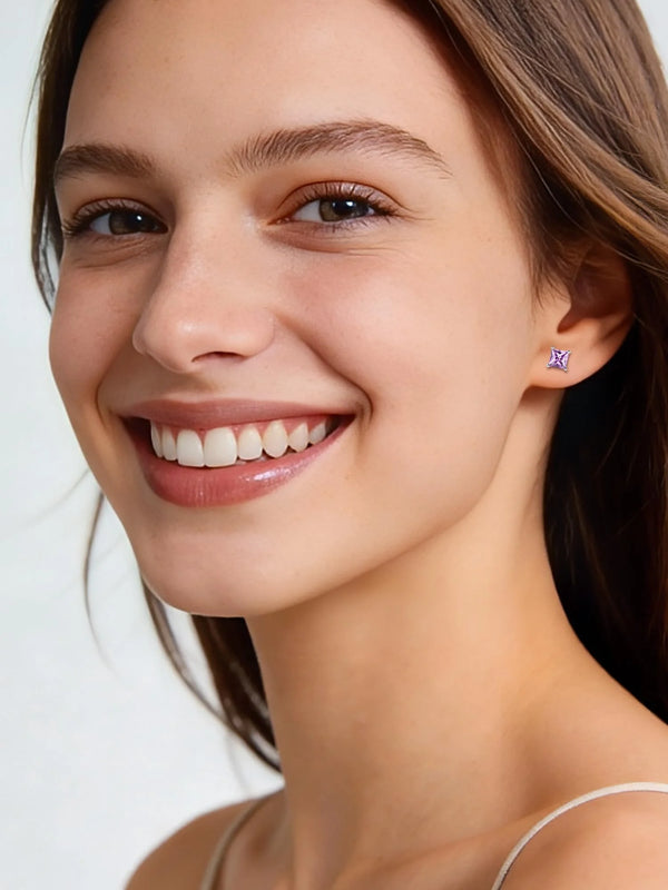 925 Sterling Silver Earrings for Women Sensitive Ears 6Mm Cubic Zirconia Princess Cut Birthstone Studs Hypoallergenic Birthday Graduation Valentines Day Christmas Jewelry Gifts for Her