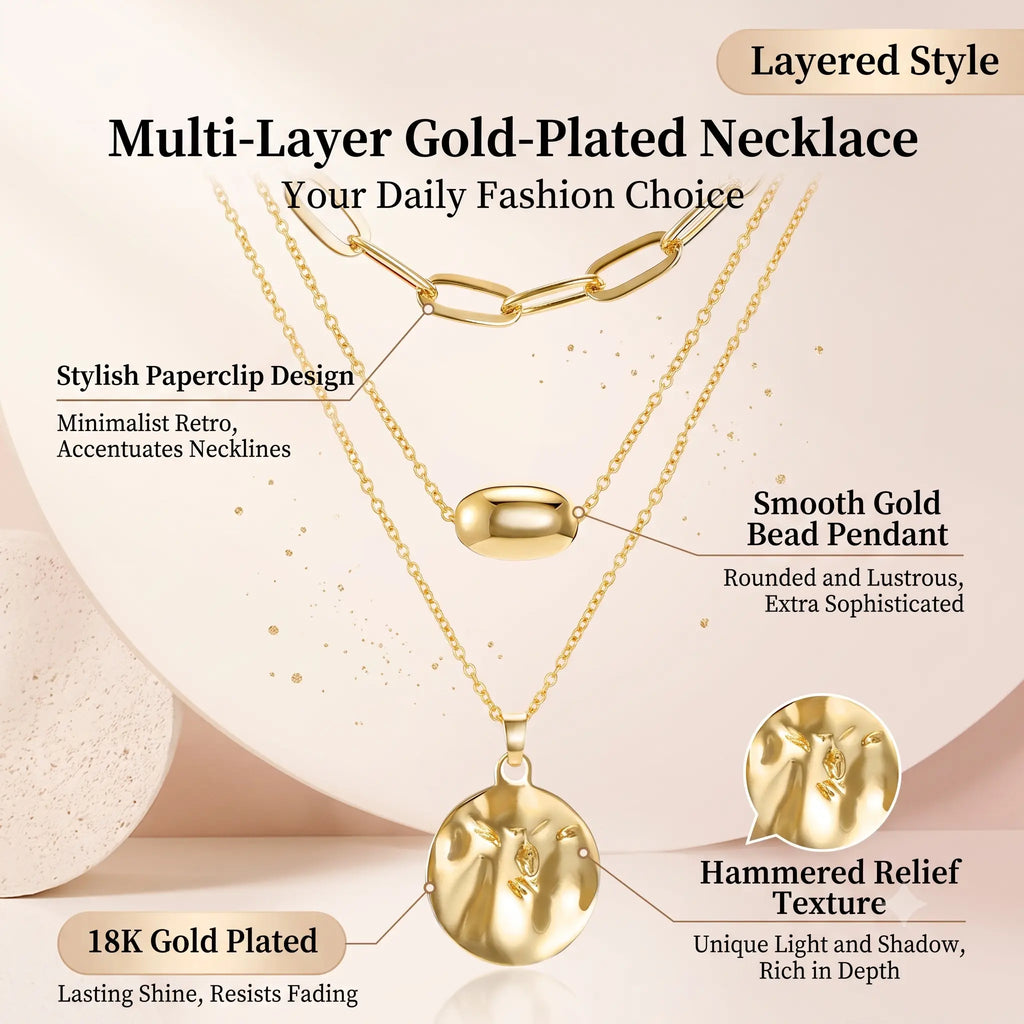 Women'S 3Pcs Gold Minimalist Long Paperclip Link Chain Necklaces with Coin Pendant, Dainty Chain, Minimalist Chic Jewelry, Fashion Chic Accessories, Everyday Wear Jewelry Gift,Sohochic