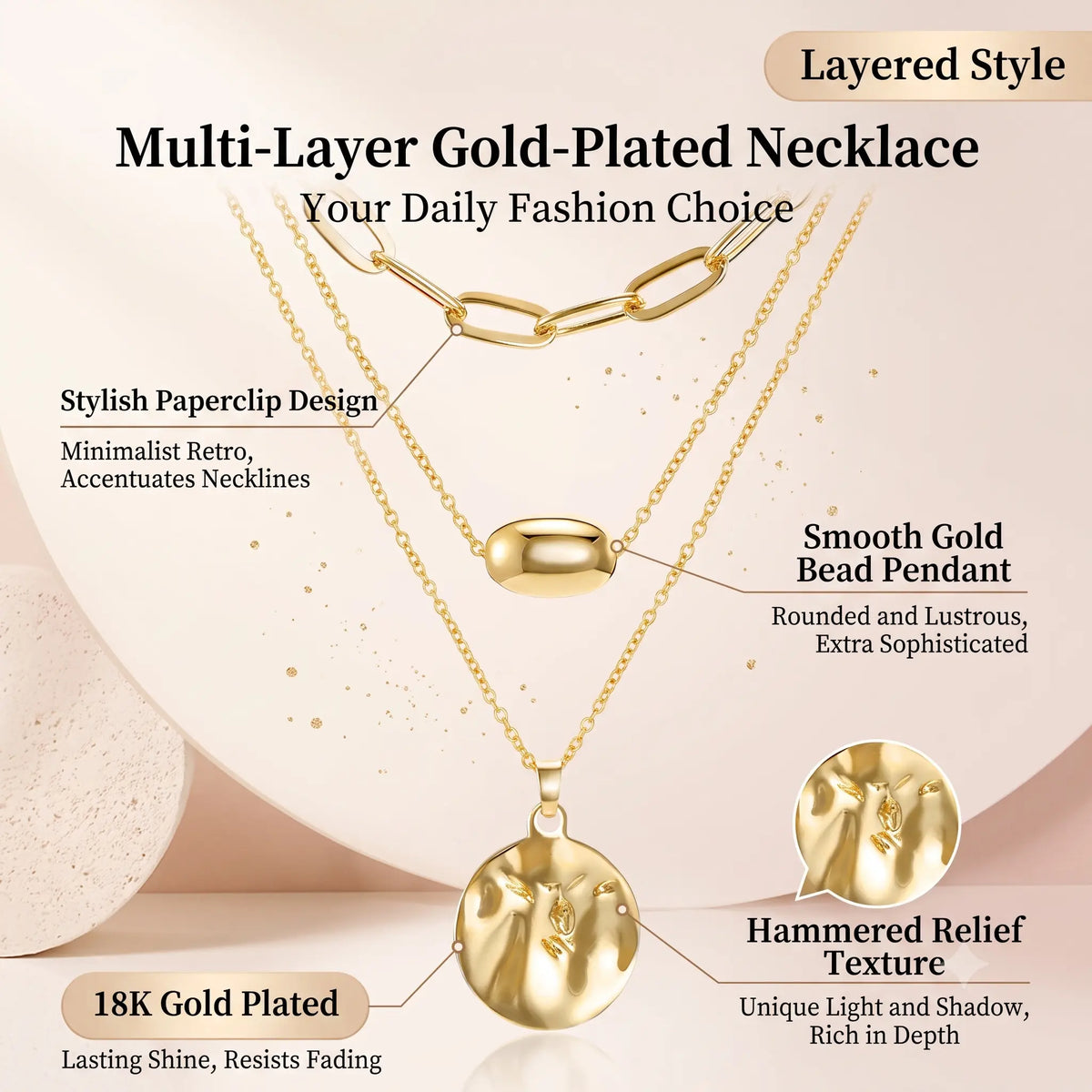 Women'S 3Pcs Gold Minimalist Long Paperclip Link Chain Necklaces with Coin Pendant, Dainty Chain, Minimalist Chic Jewelry, Fashion Chic Accessories, Everyday Wear Jewelry Gift,Sohochic