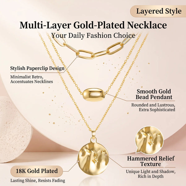 Women'S 3Pcs Gold Minimalist Long Paperclip Link Chain Necklaces with Coin Pendant, Dainty Chain, Minimalist Chic Jewelry, Fashion Chic Accessories, Everyday Wear Jewelry Gift,Sohochic