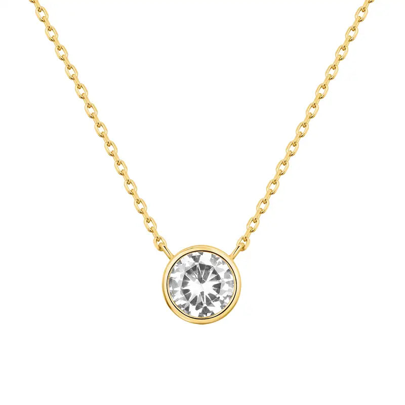 PAVOI 14K Gold Plated Circle CZ Solitaire Necklace - Dainty Elegant Bezel Pendant Necklace for Women