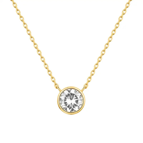 PAVOI 14K Gold Plated Circle CZ Solitaire Necklace - Dainty Elegant Bezel Pendant Necklace for Women