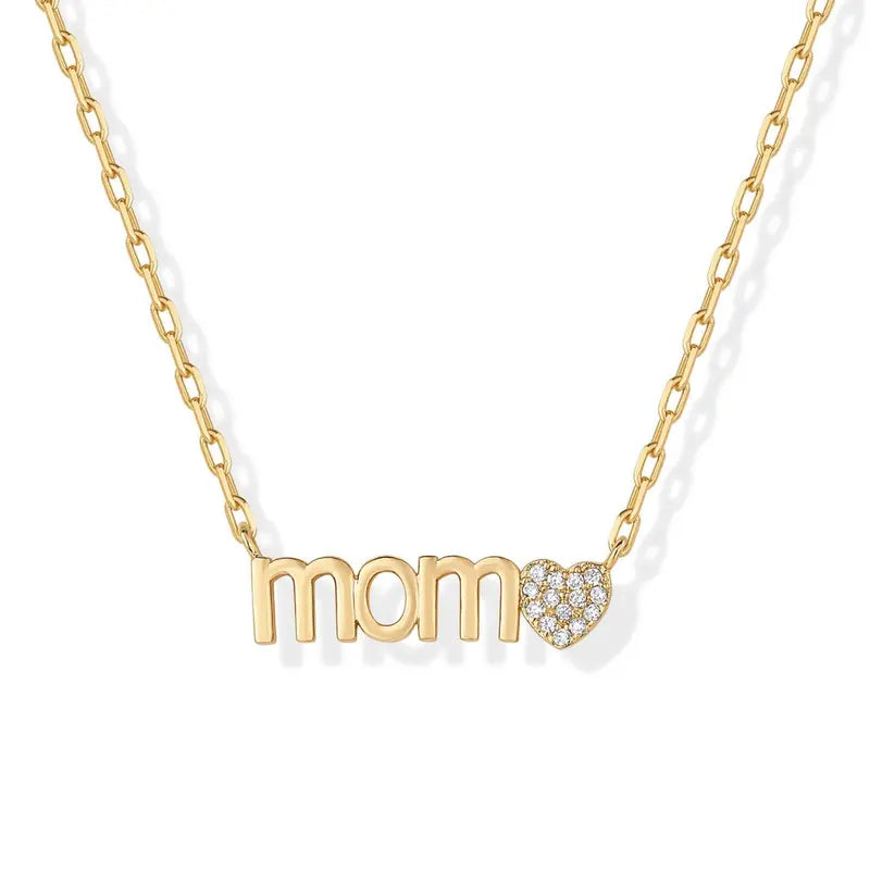PAVOI 14K Gold Plated Mom Necklace for Women - Mama Pendant Necklaces Gold Jewelry Gift for Mothers Day - Trendy Pendant New Mom Jewelry with Cubic Zirconia, Heart, Bubble Letter