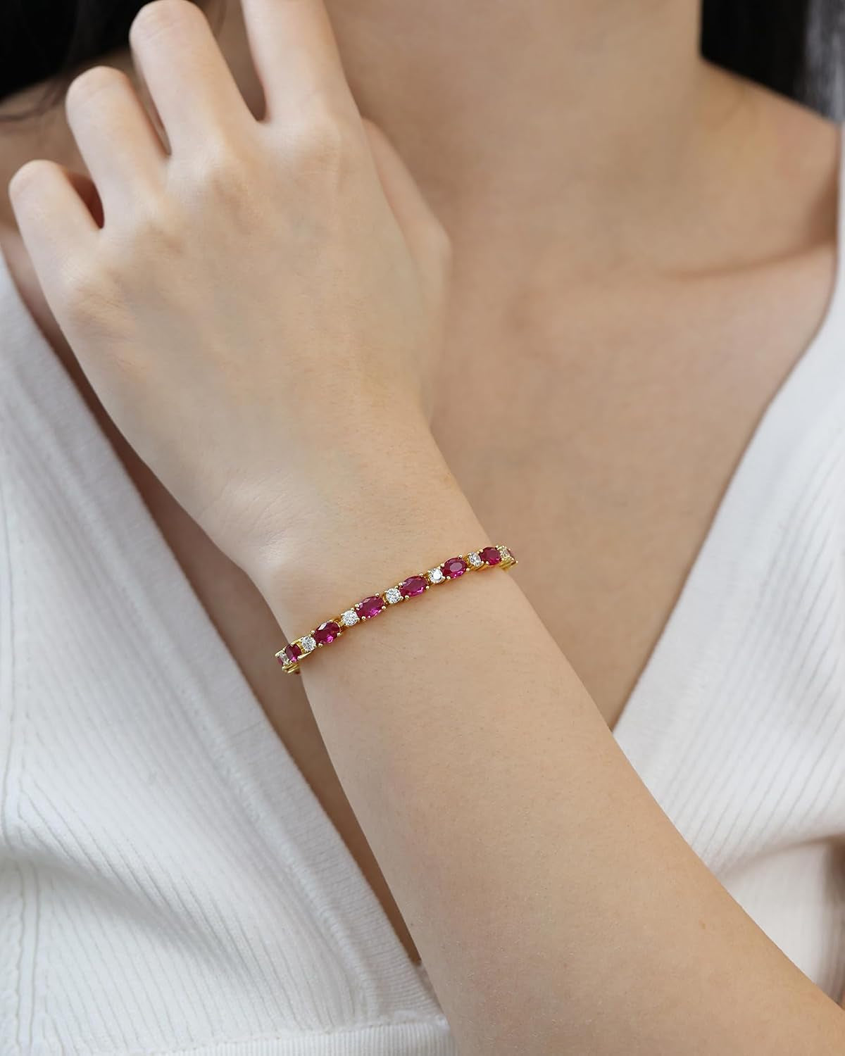 14K Gold Plated Silver Birthstone Tennis Bracelets for Women 7"