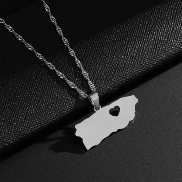 Stainless Steel Puerto Rico Map Pendant PR Puerto Ricans Necklaces for Women