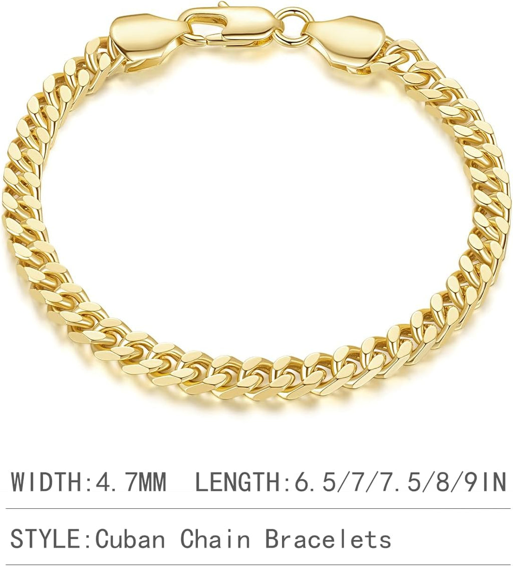 14K Gold Bracelets for Women Men 4.7Mm Cuban Bracelet for Women