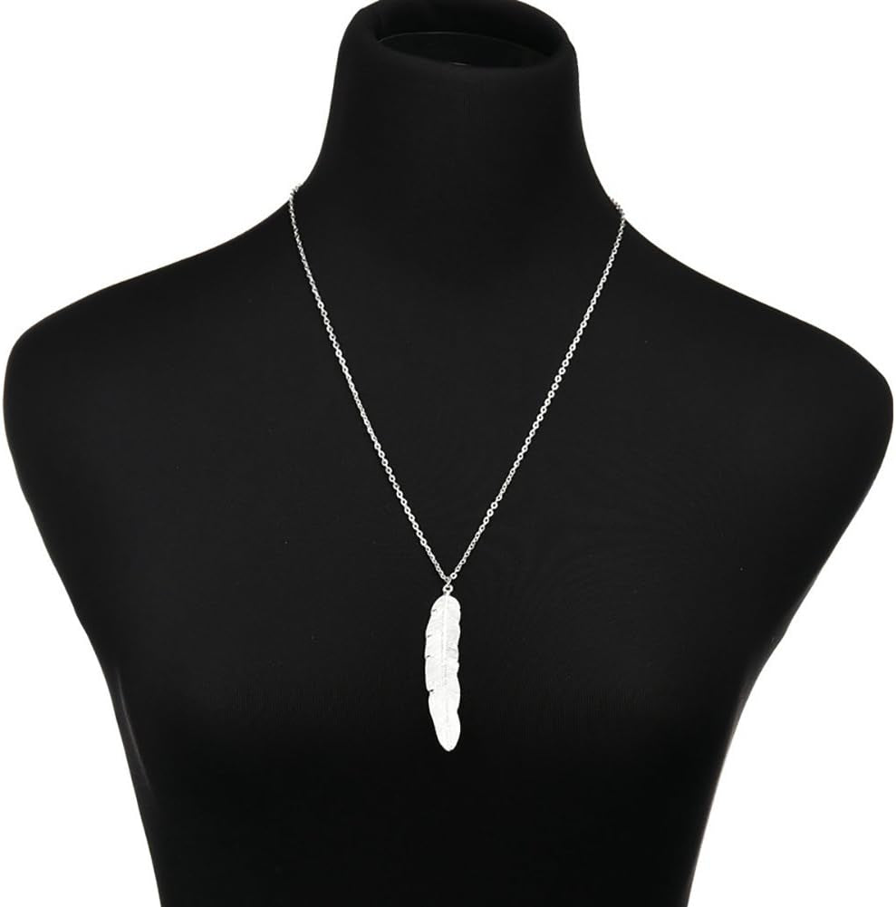Vintage Simple Feather Pendant Necklaces Women Long Necklace Colar Jewelry Gifts