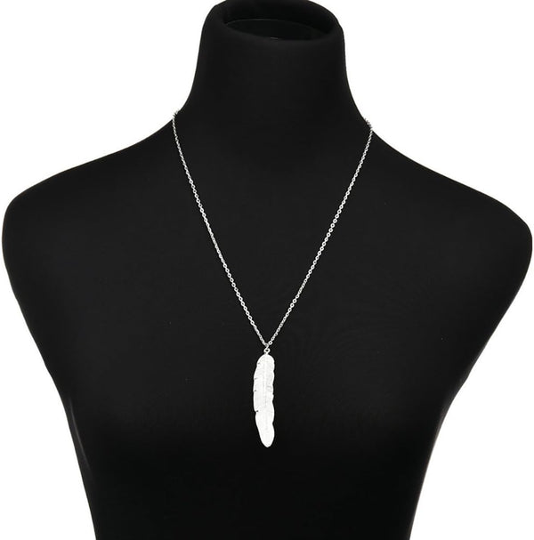 Vintage Simple Feather Pendant Necklaces Women Long Necklace Colar Jewelry Gifts