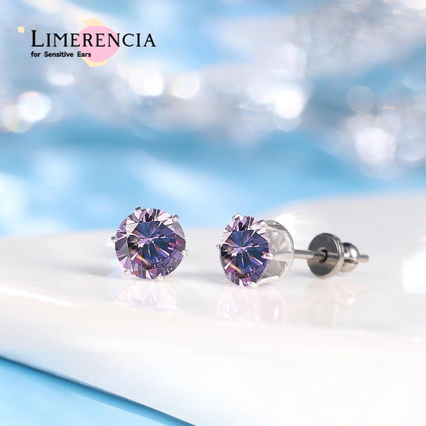 Implant Grade Titanium Stud Earrings 6MM Multicolor CZ for Women