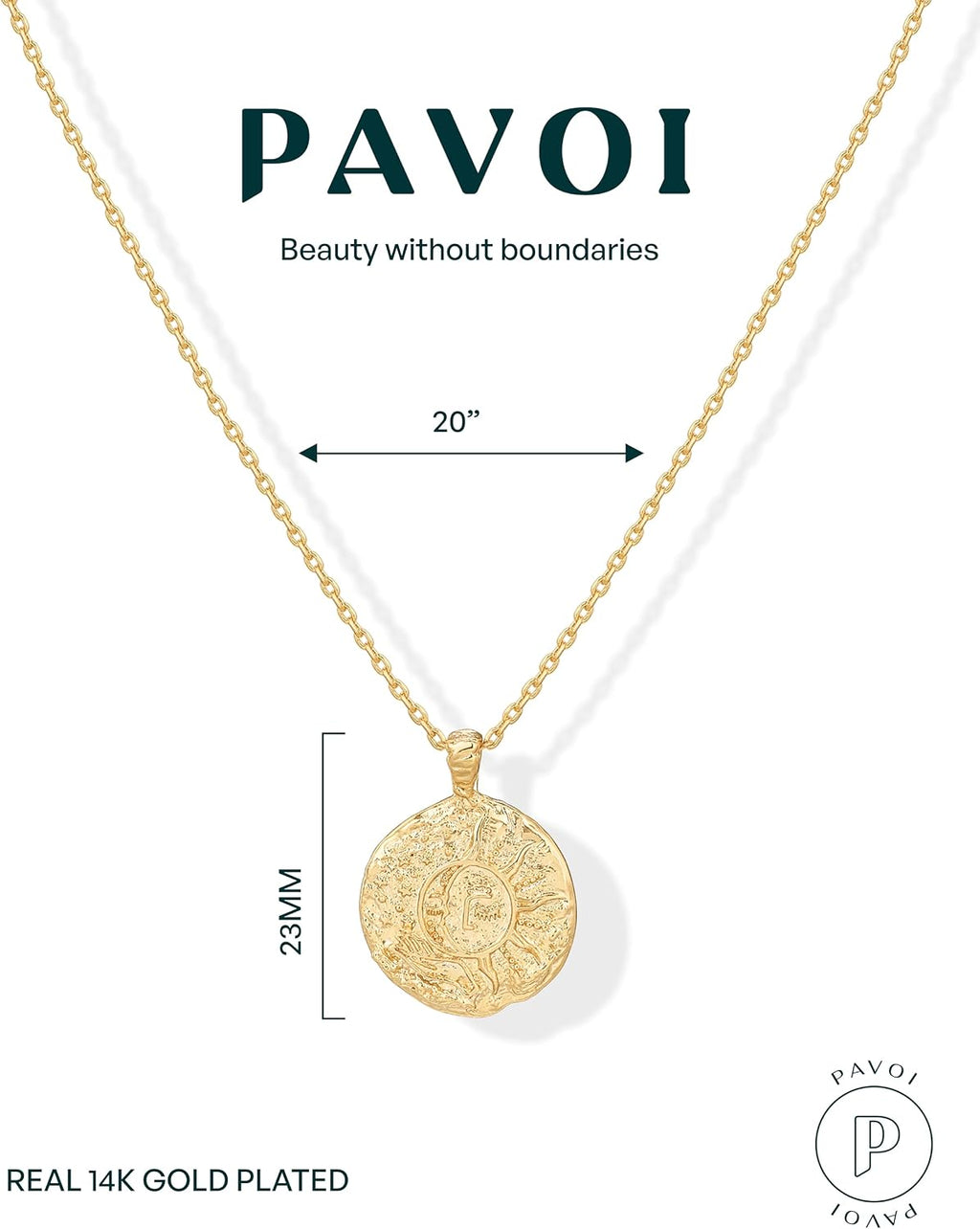 14K Gold Plated Engraved Coin Pendant Necklaces for Women