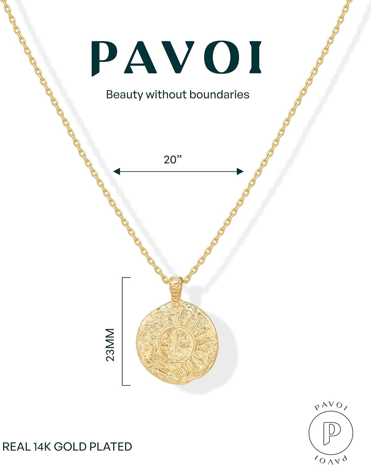 14K Gold Plated Engraved Coin Pendant Necklaces for Women