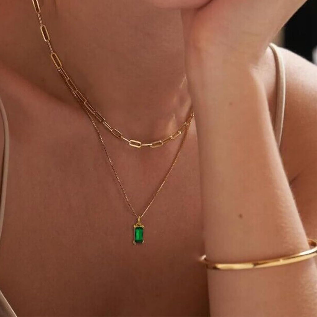 2 PCS 14K Gold Pendant Necklaces for Women, Birthstone